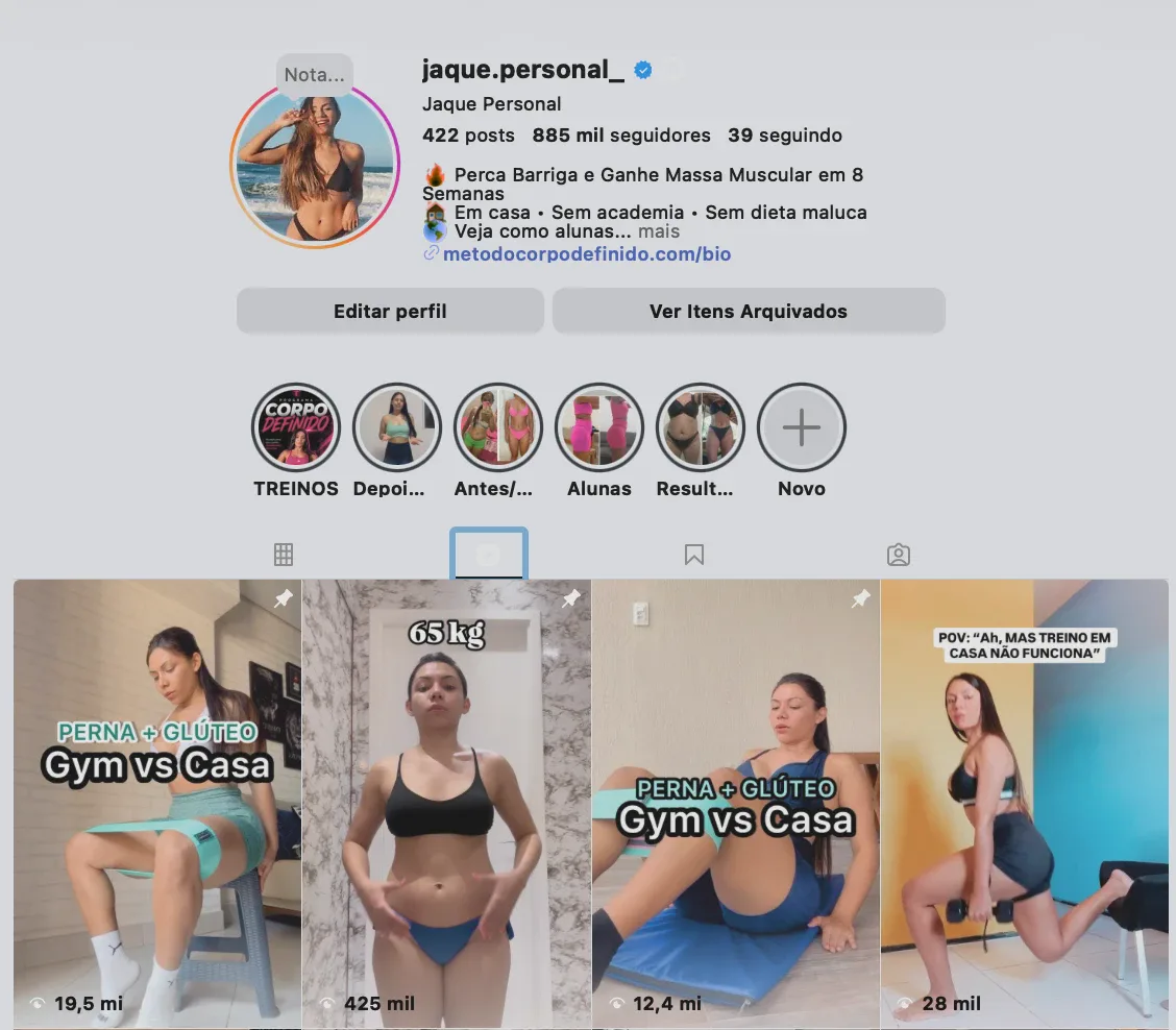 Print do perfil @jaque.personal_ no Instagram